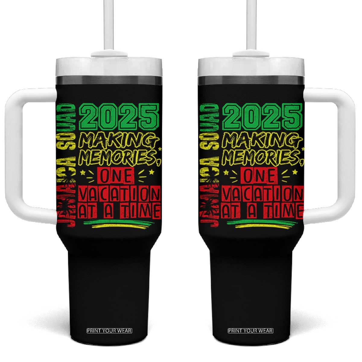 Vacation Jamaica 2025 Tumbler With Handle Matching Family Jamaica Squad TS10 One Size: 40 oz Black Print Your Wear
