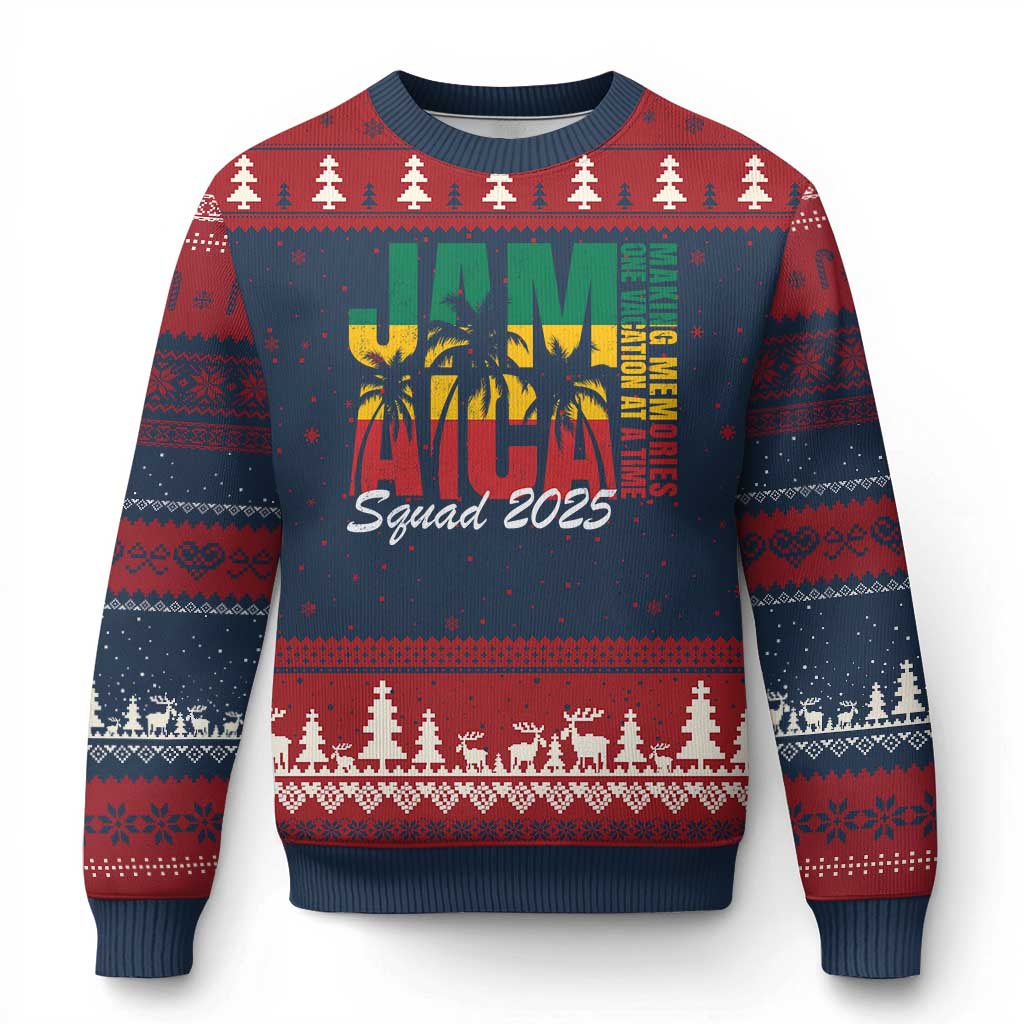 Family Vacation Jamaica 2025 Ugly Christmas Sweater Matching Girls Trip Jamaica Squad TS10 Navy Red Print Your Wear