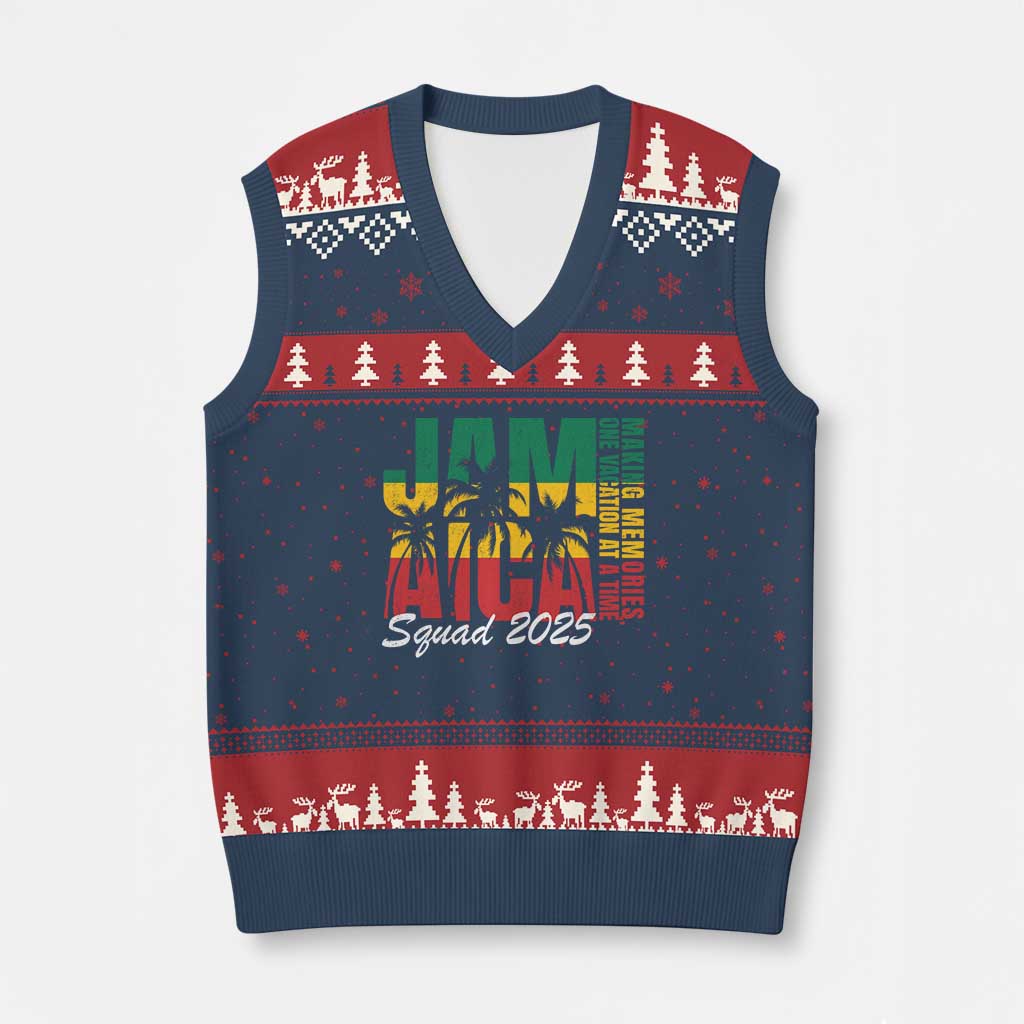 Family Vacation Jamaica 2025 V-Neck Knit Sweater Vest Matching Girls Trip Jamaica Squad TS10 Navy Red Print Your Wear