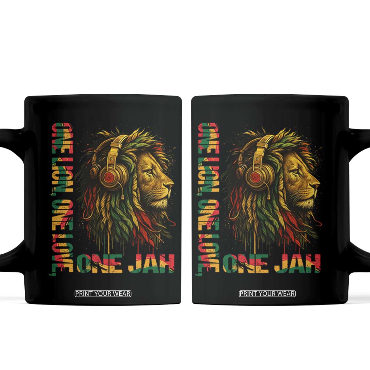 One Love Rasta Lion Coffee Mug Rastafari Reggae Jamaica Roots Lion of Judah Dreadlocks TS10 Black Print Your Wear