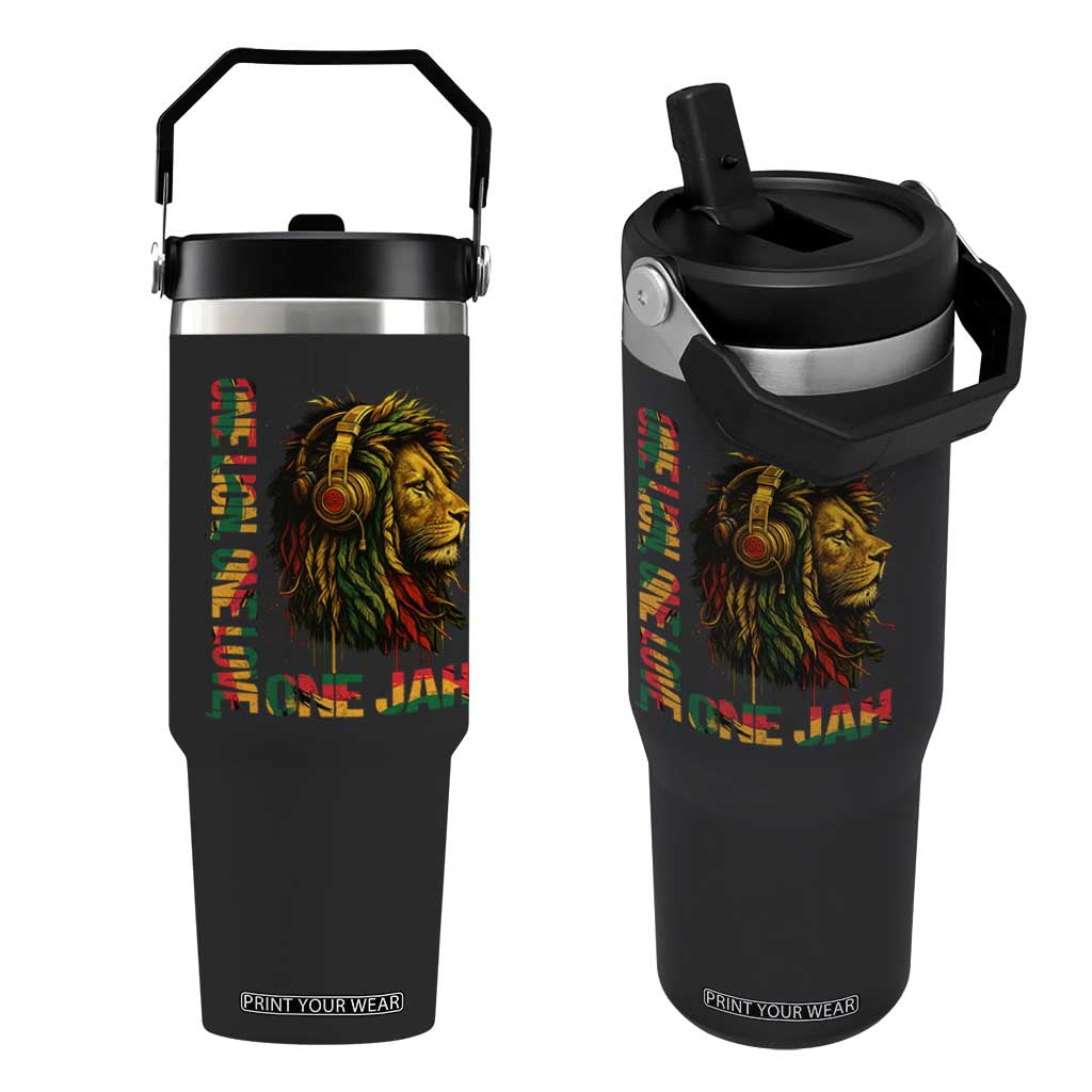 One Love Rasta Lion Flip Straw Tumbler Rastafari Reggae Jamaica Roots Lion of Judah Dreadlocks TS10 One Size: 30 oz Black Print Your Wear