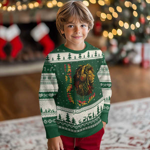 One Love Rasta Lion Ugly Christmas Sweater Rastafari Reggae Jamaica Roots Lion of Judah Dreadlocks TS10 Forest Green Beige Print Your Wear