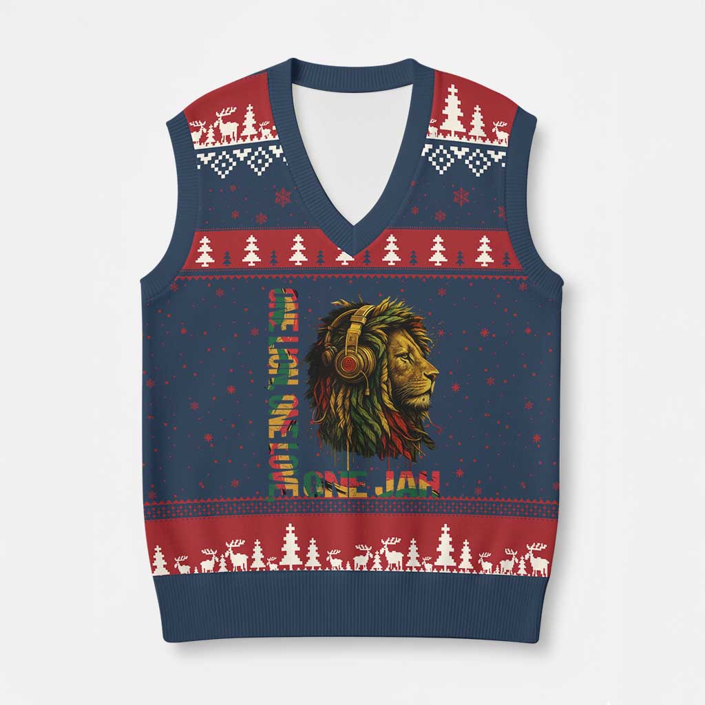 One Love Rasta Lion V-Neck Knit Sweater Vest Rastafari Reggae Jamaica Roots Lion of Judah Dreadlocks TS10 Navy Red Print Your Wear