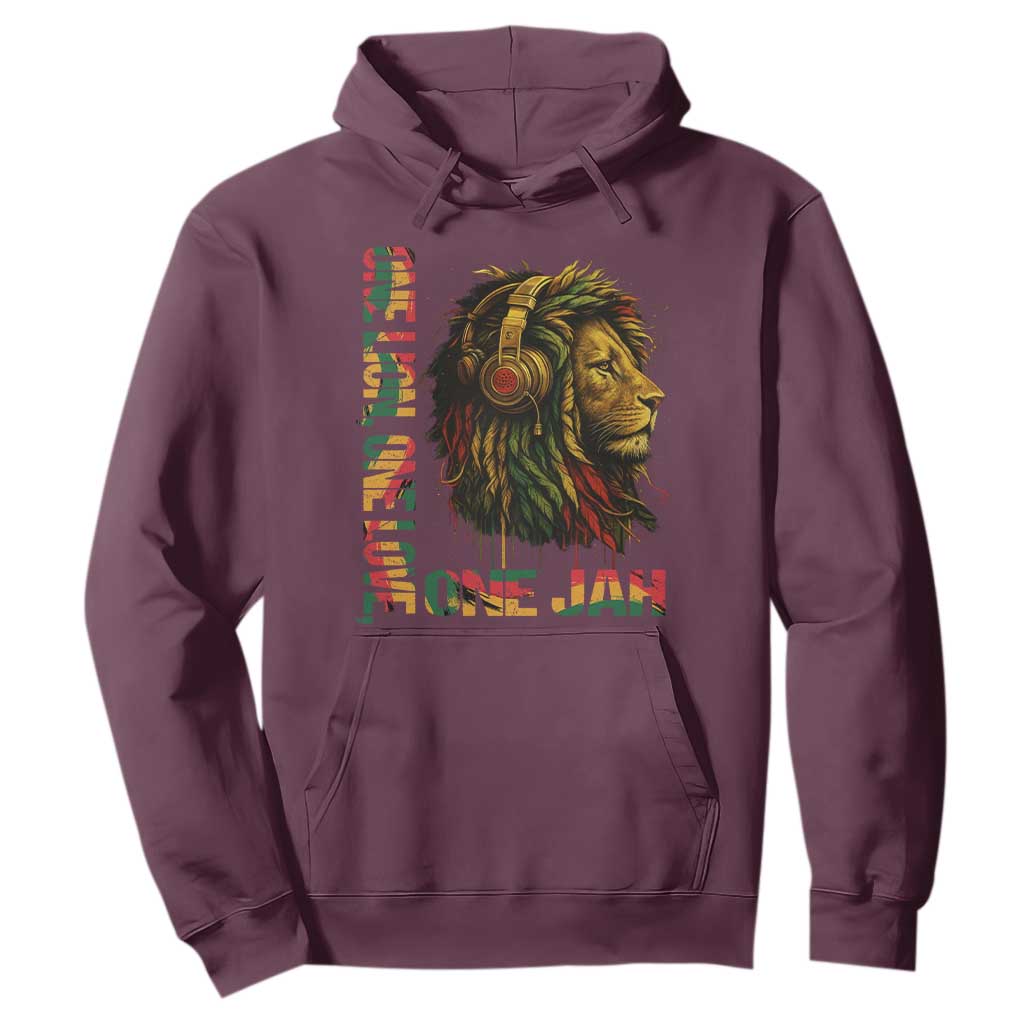 One Love Rasta Lion Hoodie Rastafari Reggae Jamaica Roots Lion of Judah Dreadlocks TS10 Maroon Print Your Wear