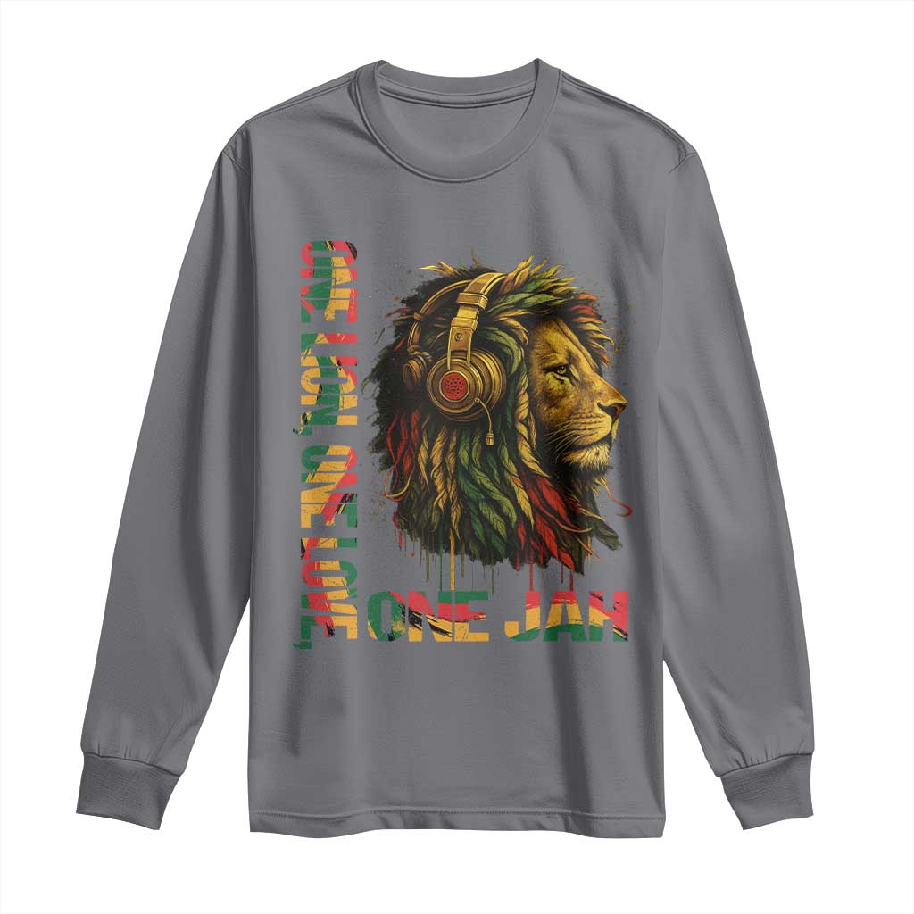 One Love Rasta Lion Long Sleeve Shirt Rastafari Reggae Jamaica Roots Lion of Judah Dreadlocks TS10 Charcoal Print Your Wear