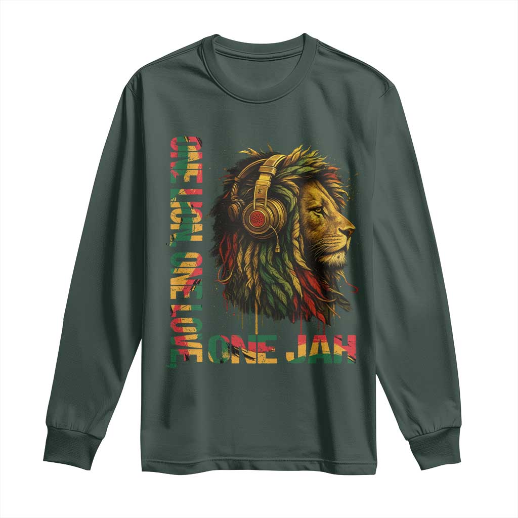 One Love Rasta Lion Long Sleeve Shirt Rastafari Reggae Jamaica Roots Lion of Judah Dreadlocks TS10 Dark Forest Green Print Your Wear