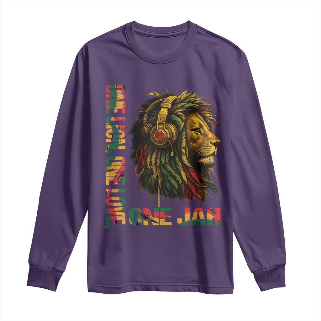 One Love Rasta Lion Long Sleeve Shirt Rastafari Reggae Jamaica Roots Lion of Judah Dreadlocks TS10 Purple Print Your Wear
