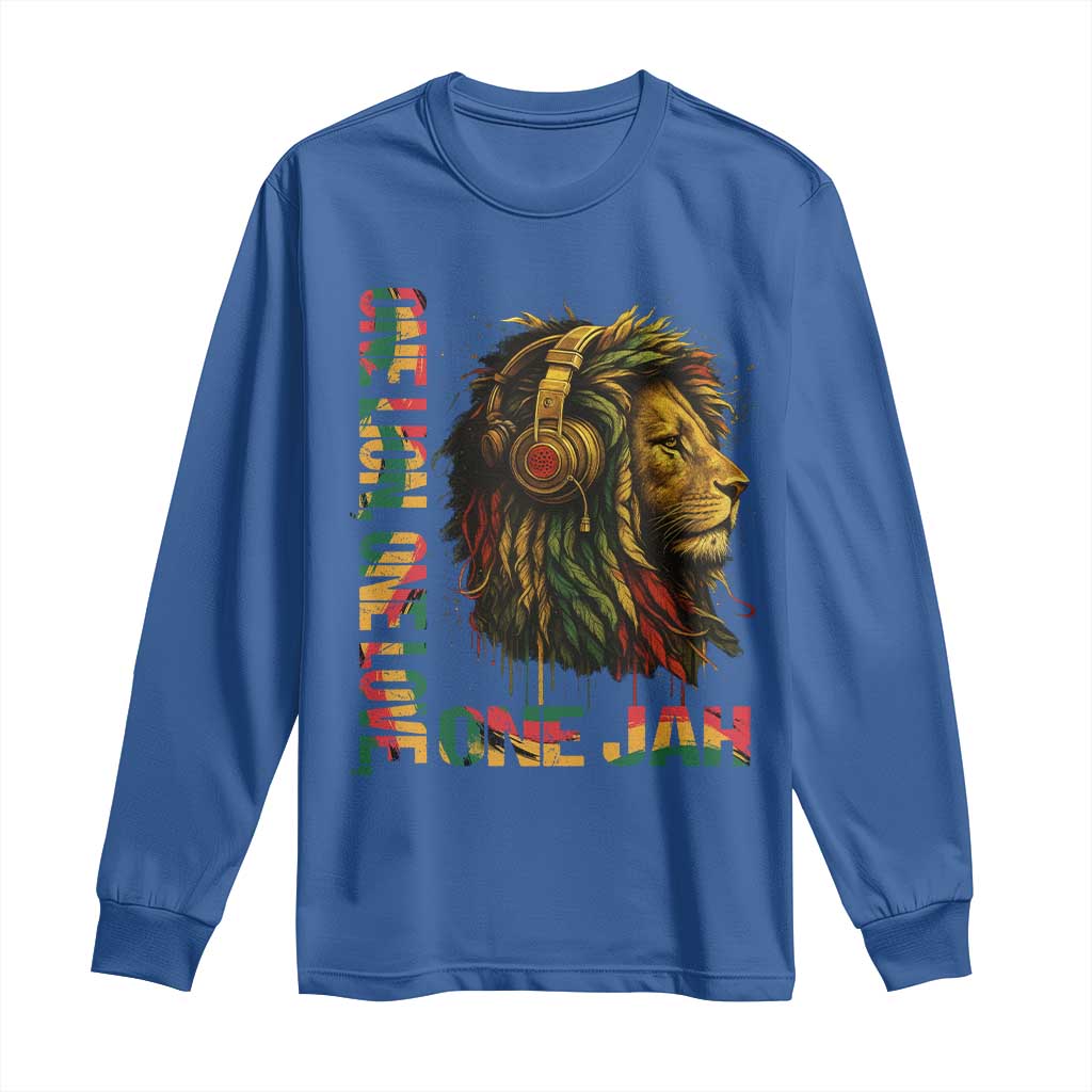 One Love Rasta Lion Long Sleeve Shirt Rastafari Reggae Jamaica Roots Lion of Judah Dreadlocks TS10 Royal Blue Print Your Wear