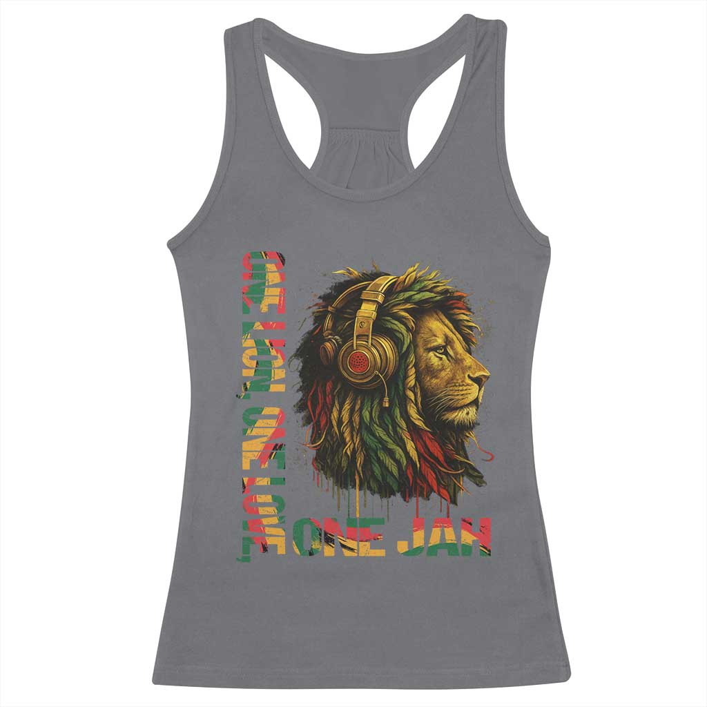 One Love Rasta Lion Racerback Tank Top Rastafari Reggae Jamaica Roots Lion of Judah Dreadlocks TS10 Charcoal Print Your Wear