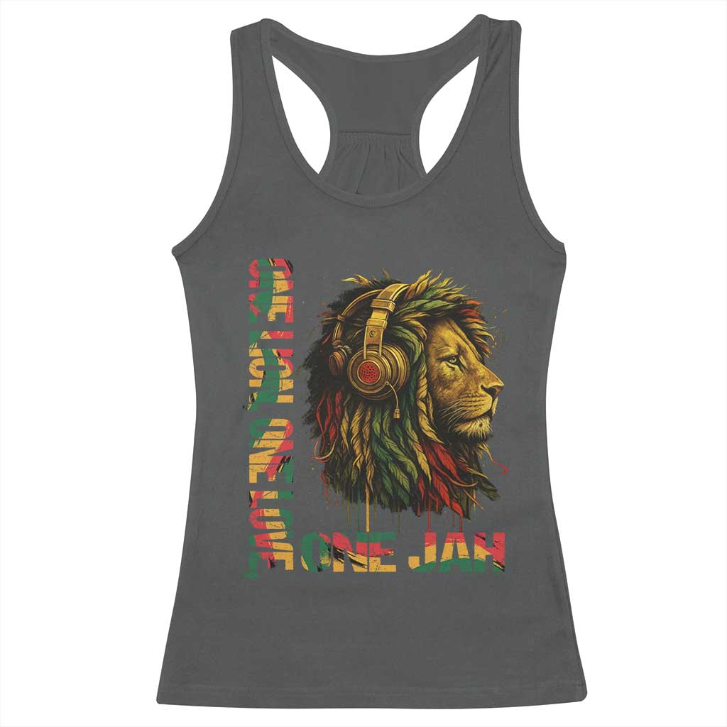 One Love Rasta Lion Racerback Tank Top Rastafari Reggae Jamaica Roots Lion of Judah Dreadlocks TS10 Dark Heather Print Your Wear