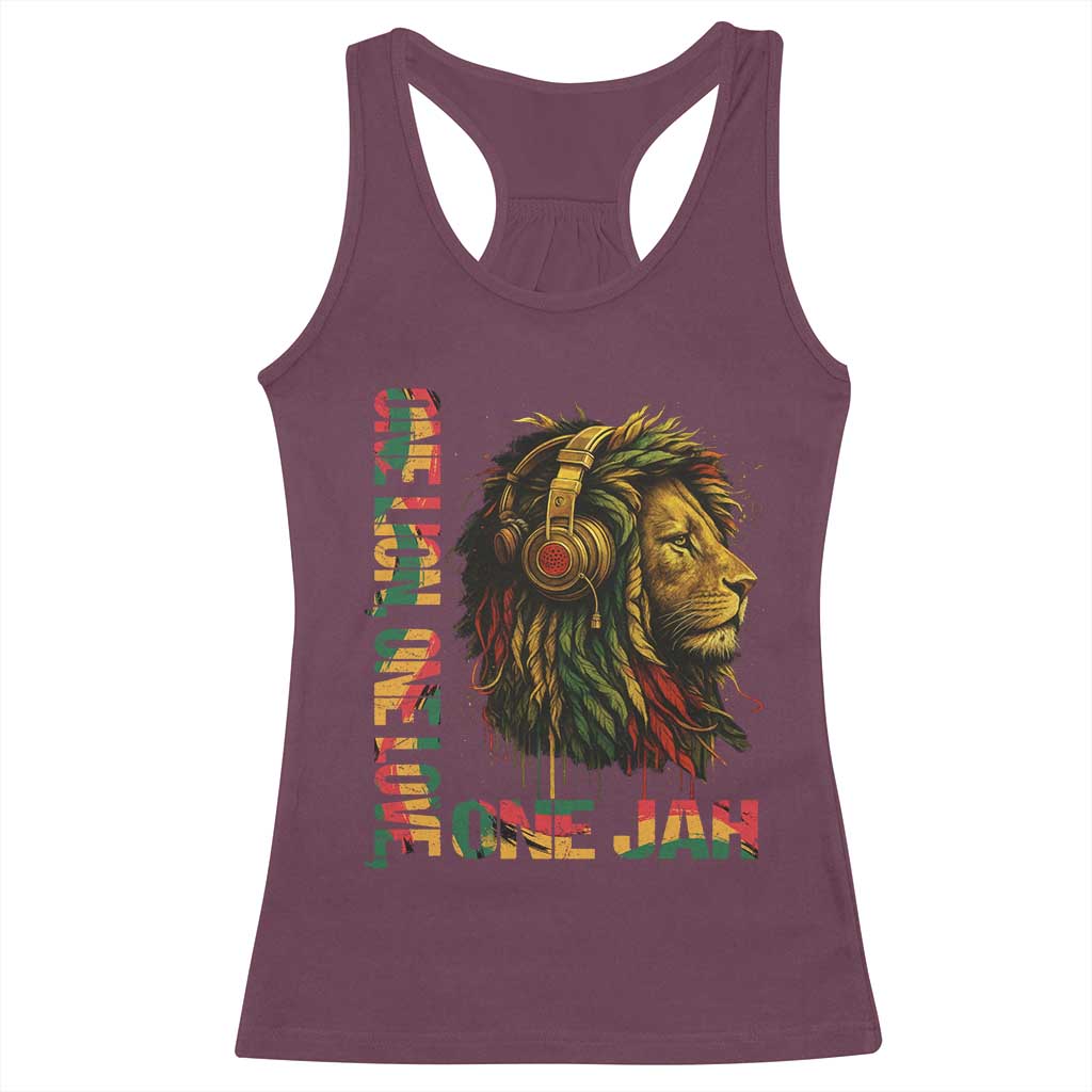 One Love Rasta Lion Racerback Tank Top Rastafari Reggae Jamaica Roots Lion of Judah Dreadlocks TS10 Maroon Print Your Wear