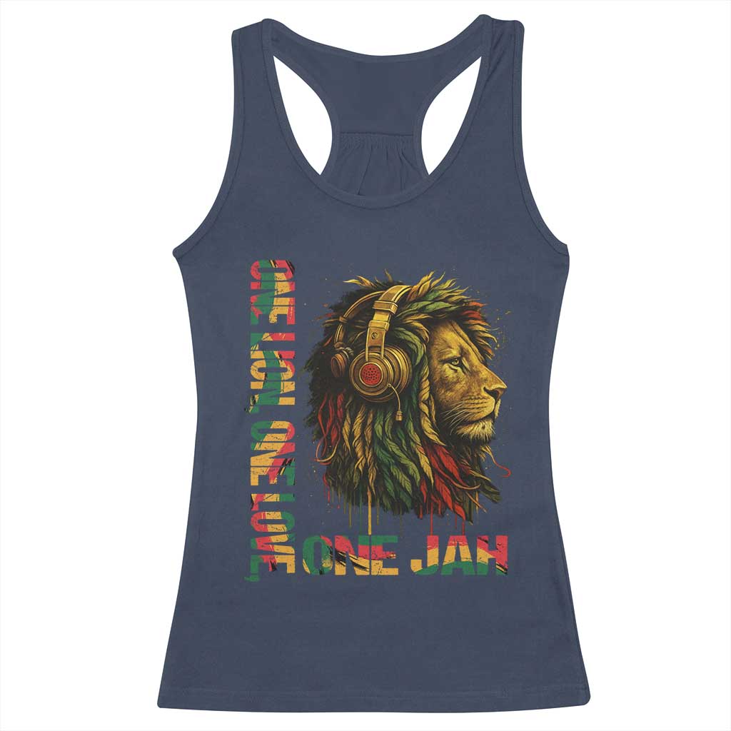 One Love Rasta Lion Racerback Tank Top Rastafari Reggae Jamaica Roots Lion of Judah Dreadlocks TS10 Navy Print Your Wear
