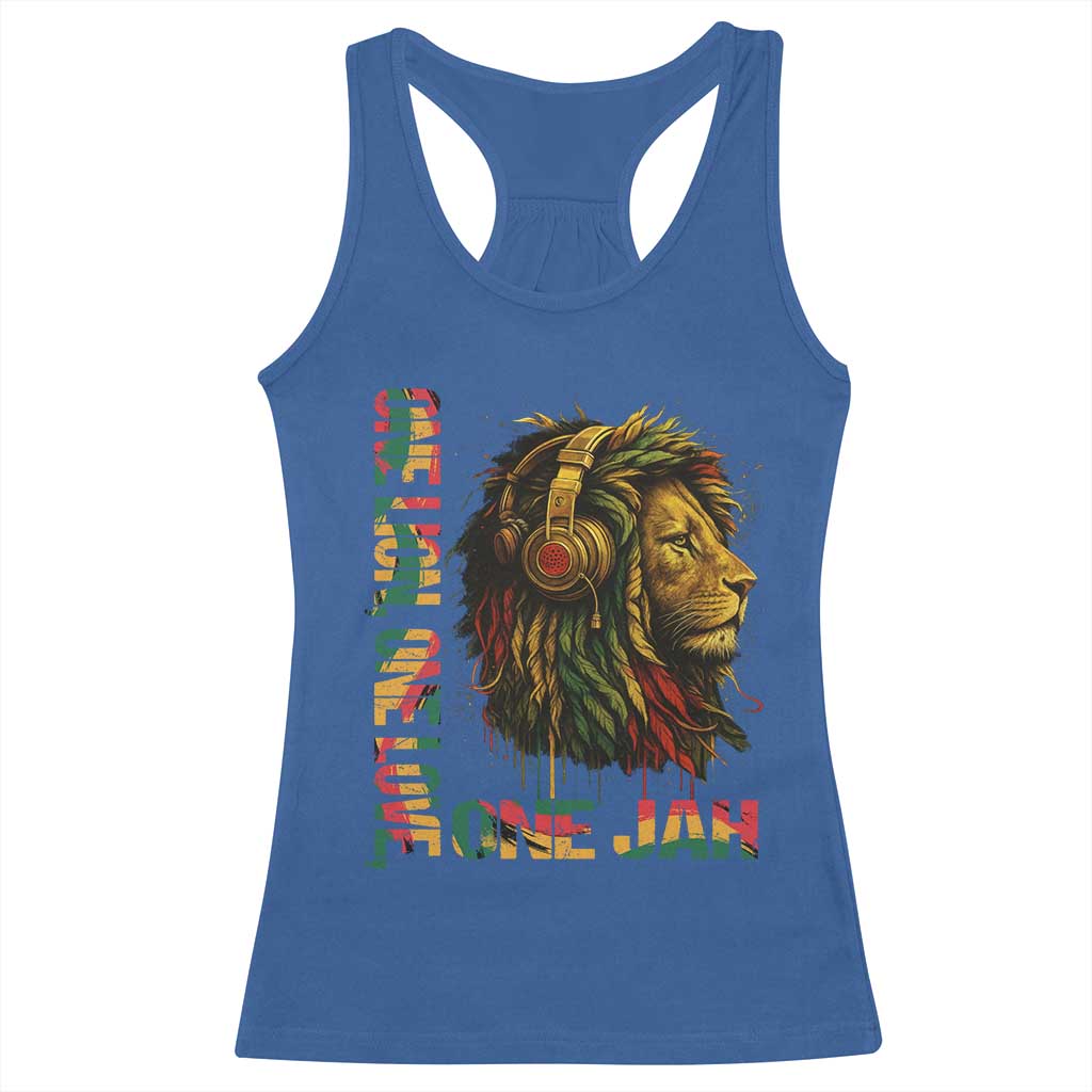 One Love Rasta Lion Racerback Tank Top Rastafari Reggae Jamaica Roots Lion of Judah Dreadlocks TS10 Royal Blue Print Your Wear