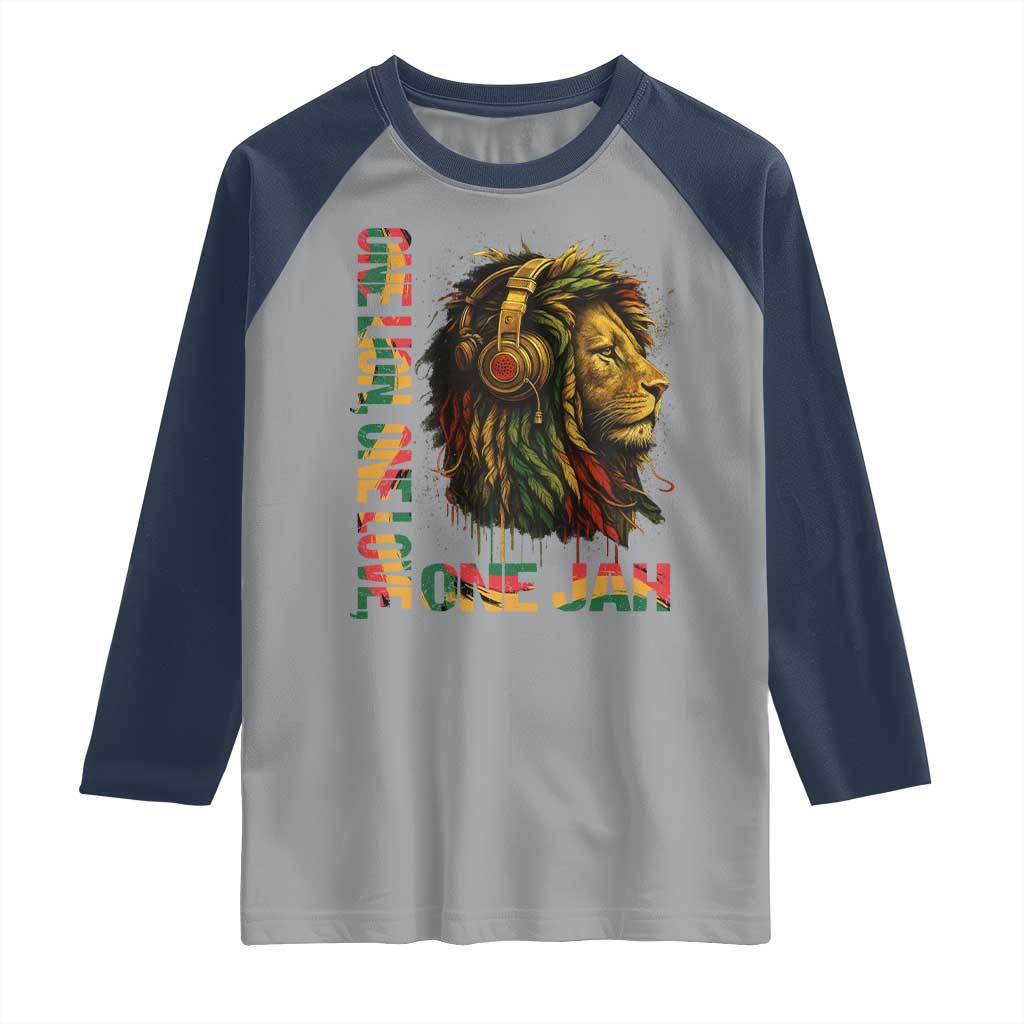 One Love Rasta Lion Raglan Shirt Rastafari Reggae Jamaica Roots Lion of Judah Dreadlocks TS10 Sport Gray Navy Print Your Wear
