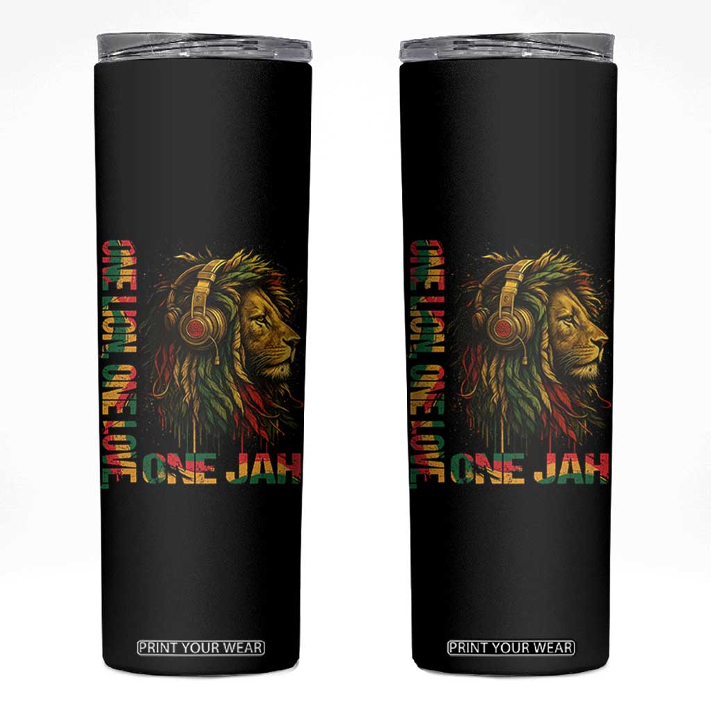 One Love Rasta Lion Skinny Tumbler Rastafari Reggae Jamaica Roots Lion of Judah Dreadlocks TS10 Black Print Your Wear