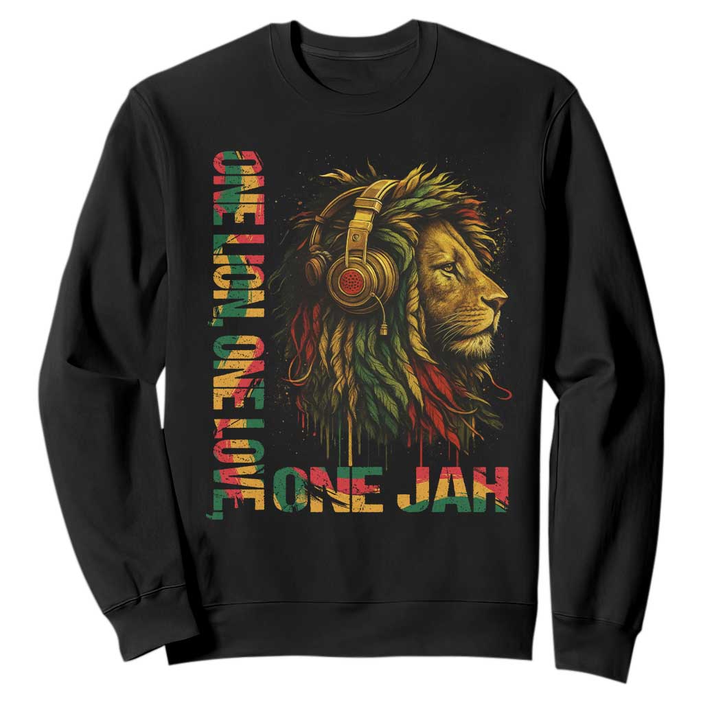 One Love Rasta Lion Sweatshirt Rastafari Reggae Jamaica Roots Lion of Judah Dreadlocks TS10 Black Print Your Wear