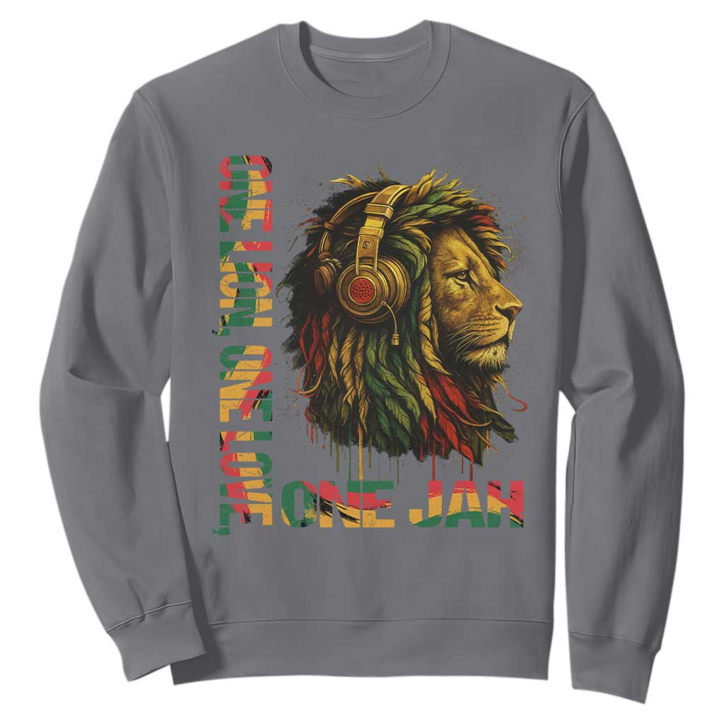 One Love Rasta Lion Sweatshirt Rastafari Reggae Jamaica Roots Lion of Judah Dreadlocks TS10 Charcoal Print Your Wear