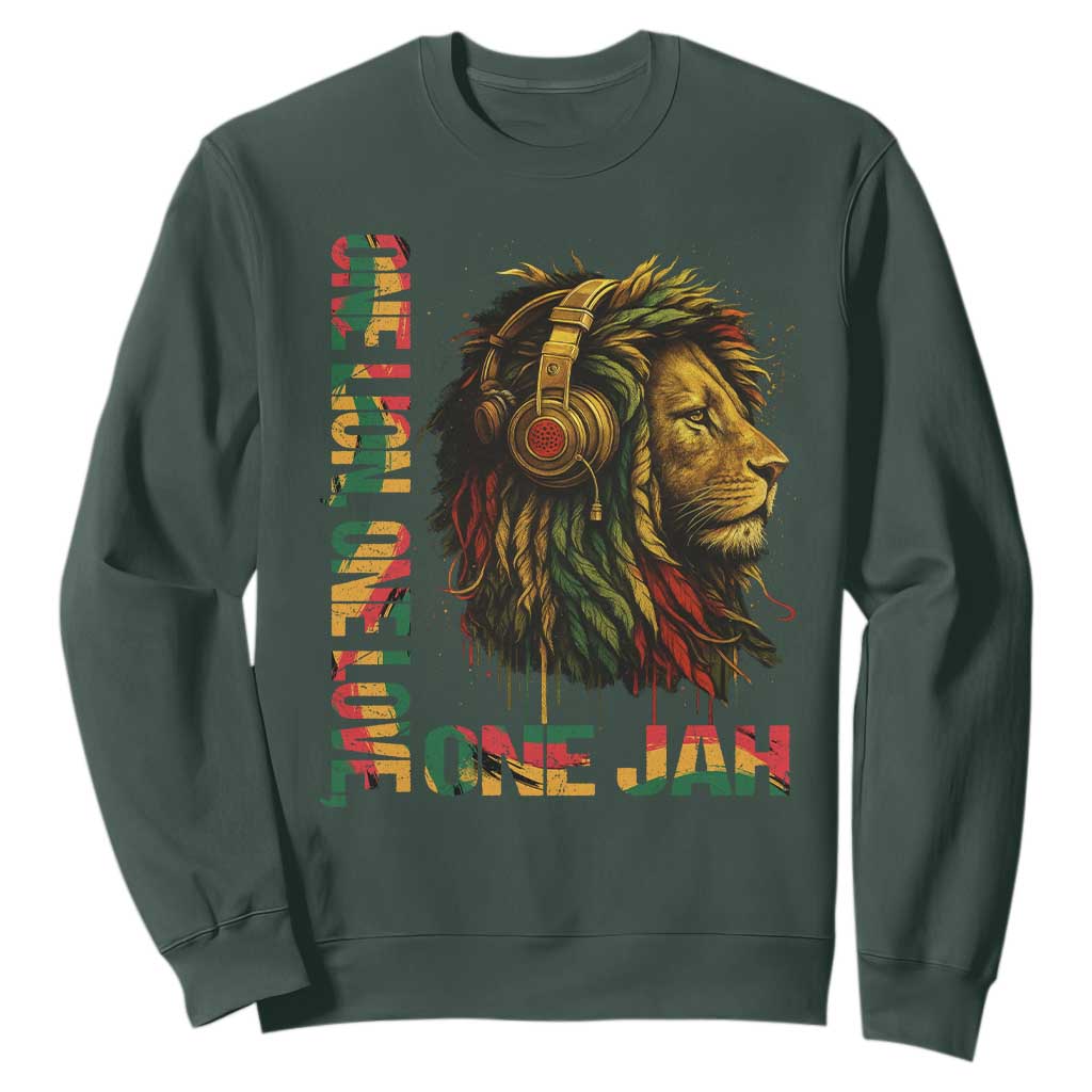 One Love Rasta Lion Sweatshirt Rastafari Reggae Jamaica Roots Lion of Judah Dreadlocks TS10 Dark Forest Green Print Your Wear