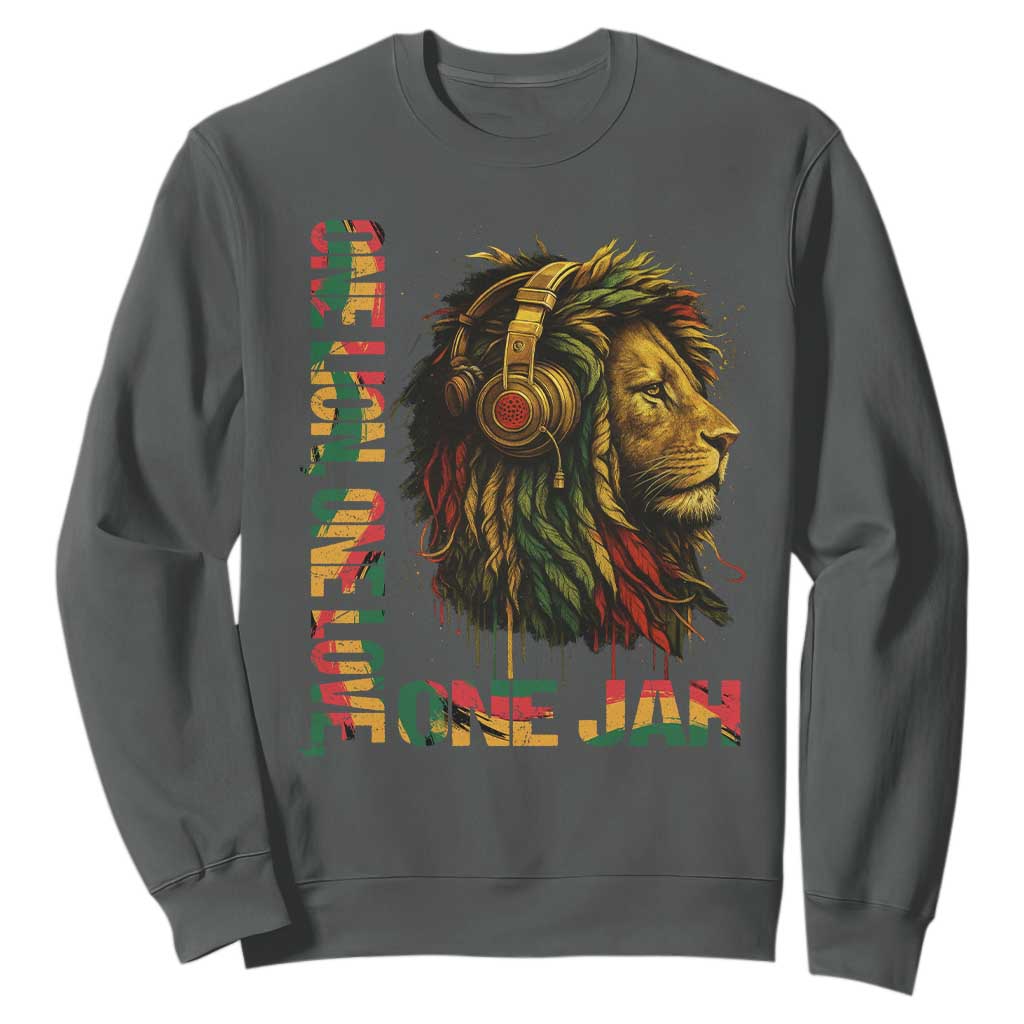 One Love Rasta Lion Sweatshirt Rastafari Reggae Jamaica Roots Lion of Judah Dreadlocks TS10 Dark Heather Print Your Wear