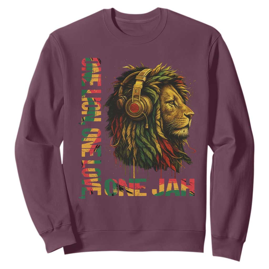 One Love Rasta Lion Sweatshirt Rastafari Reggae Jamaica Roots Lion of Judah Dreadlocks TS10 Maroon Print Your Wear