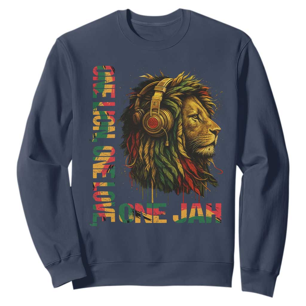 One Love Rasta Lion Sweatshirt Rastafari Reggae Jamaica Roots Lion of Judah Dreadlocks TS10 Navy Print Your Wear