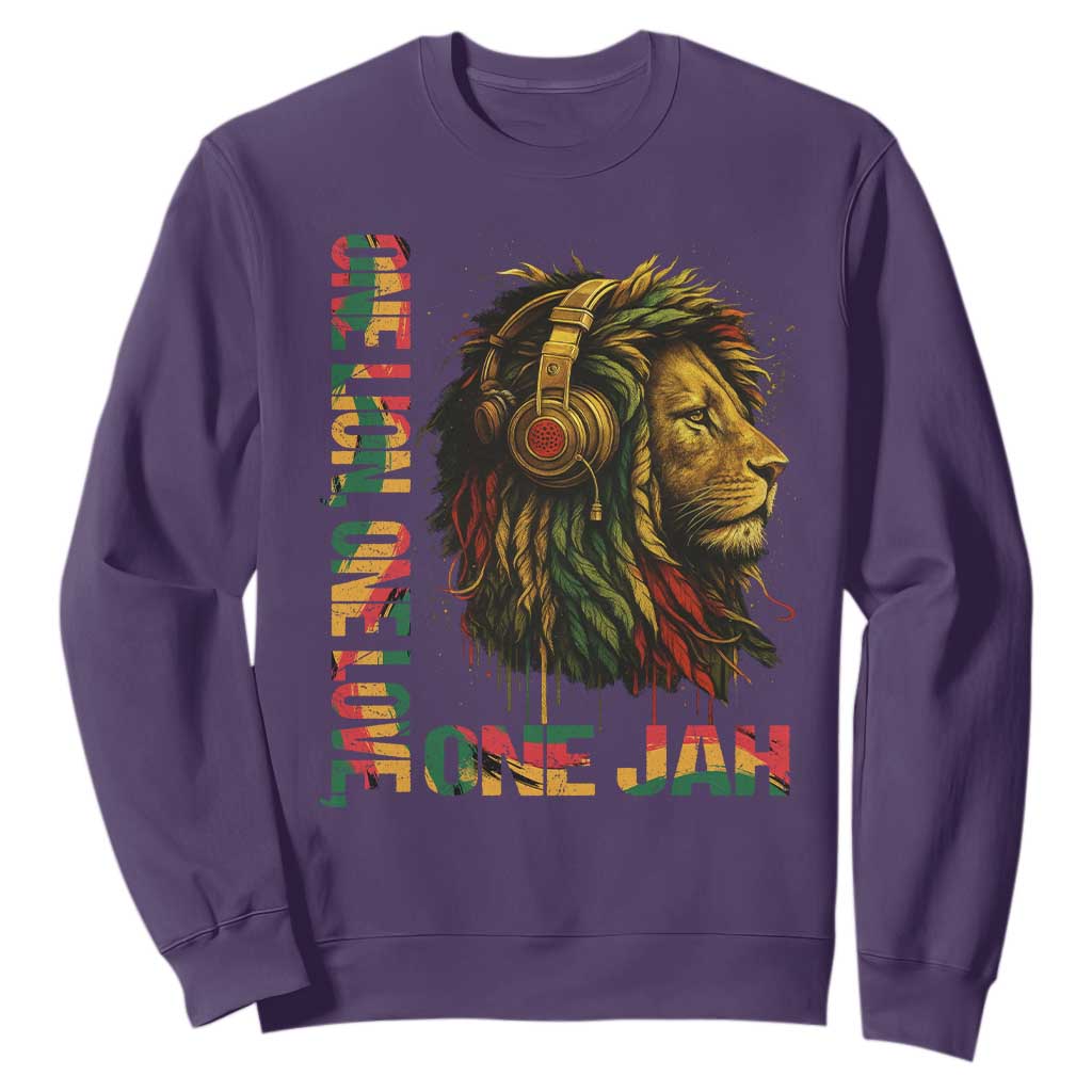 One Love Rasta Lion Sweatshirt Rastafari Reggae Jamaica Roots Lion of Judah Dreadlocks TS10 Purple Print Your Wear