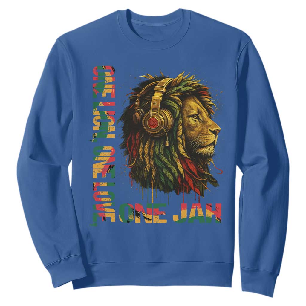 One Love Rasta Lion Sweatshirt Rastafari Reggae Jamaica Roots Lion of Judah Dreadlocks TS10 Royal Blue Print Your Wear