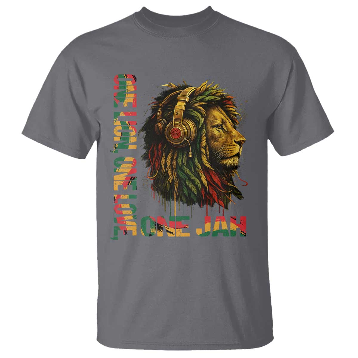 One Love Rasta Lion T Shirt Rastafari Reggae Jamaica Roots Lion of Judah Dreadlocks TS10 Charcoal Print Your Wear