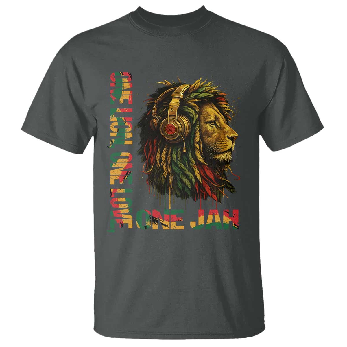 One Love Rasta Lion T Shirt Rastafari Reggae Jamaica Roots Lion of Judah Dreadlocks TS10 Dark Heather Print Your Wear