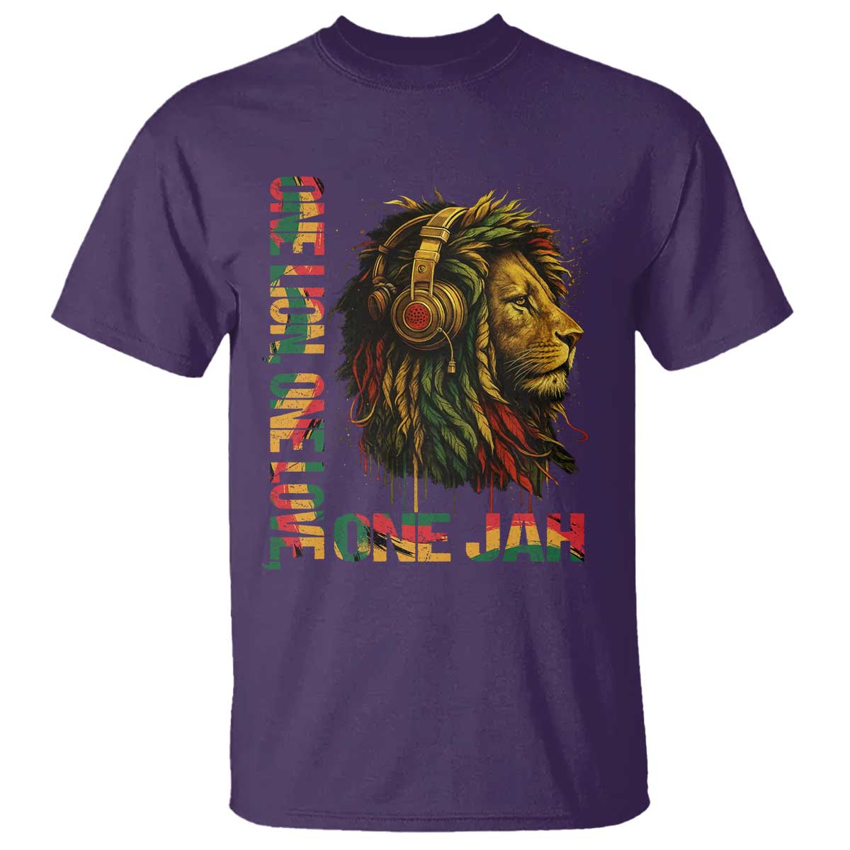 One Love Rasta Lion T Shirt Rastafari Reggae Jamaica Roots Lion of Judah Dreadlocks TS10 Purple Print Your Wear