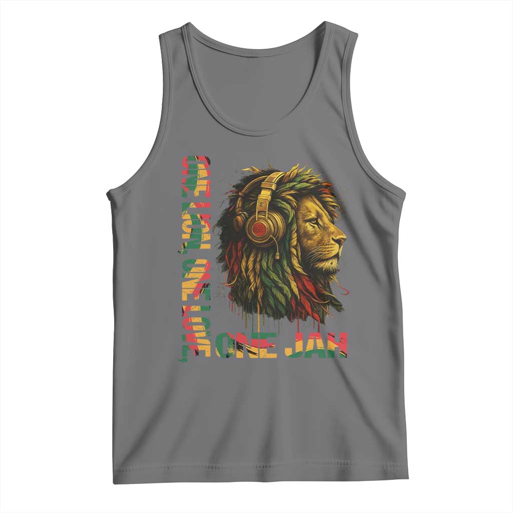 One Love Rasta Lion Tank Top Rastafari Reggae Jamaica Roots Lion of Judah Dreadlocks TS10 Black Heather Print Your Wear