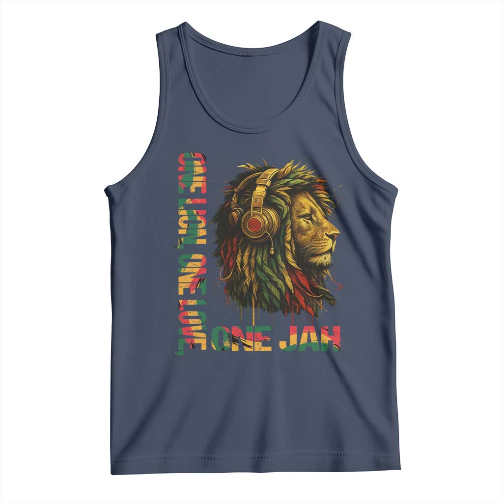 One Love Rasta Lion Tank Top Rastafari Reggae Jamaica Roots Lion of Judah Dreadlocks TS10 Navy Print Your Wear