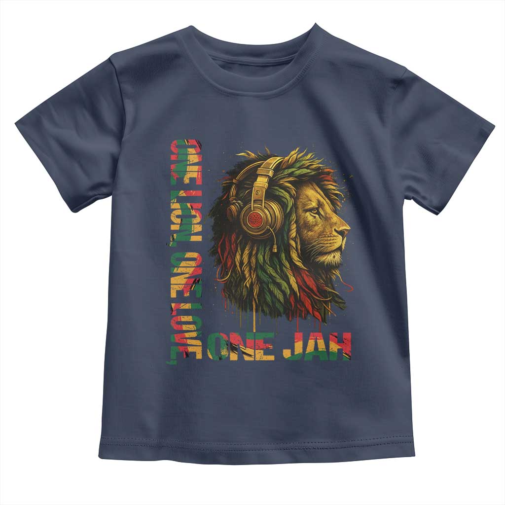 One Love Rasta Lion Toddler T Shirt Rastafari Reggae Jamaica Roots Lion of Judah Dreadlocks TS10 Navy Print Your Wear