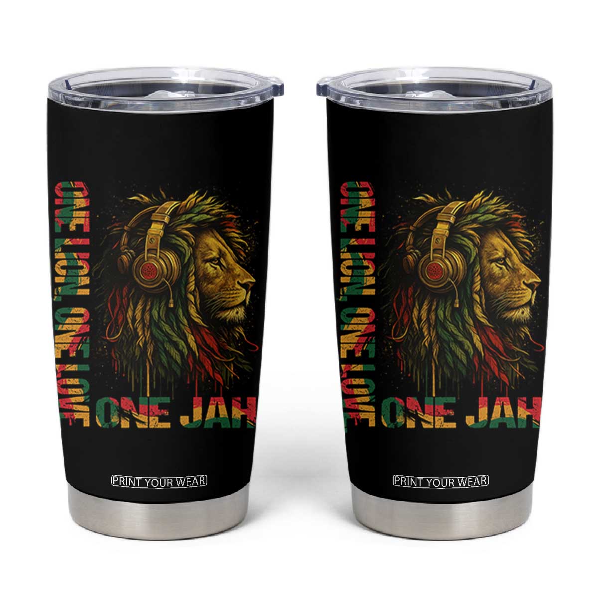 One Love Rasta Lion Tumbler Cup Rastafari Reggae Jamaica Roots Lion of Judah Dreadlocks TS10 Black Print Your Wear