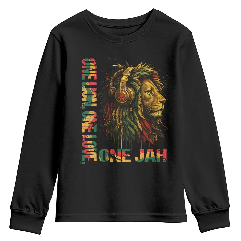 One Love Rasta Lion Youth Sweatshirt Rastafari Reggae Jamaica Roots Lion of Judah Dreadlocks TS10 Black Print Your Wear