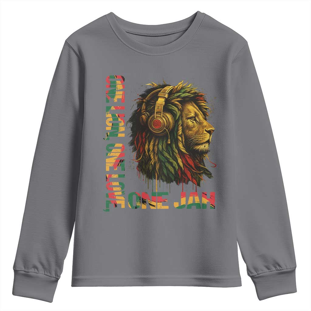 One Love Rasta Lion Youth Sweatshirt Rastafari Reggae Jamaica Roots Lion of Judah Dreadlocks TS10 Charcoal Print Your Wear