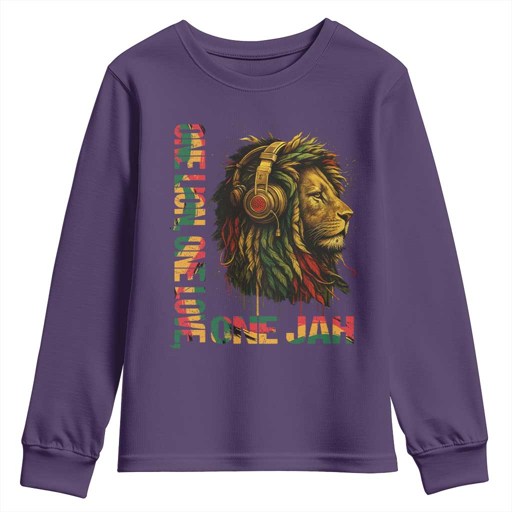 One Love Rasta Lion Youth Sweatshirt Rastafari Reggae Jamaica Roots Lion of Judah Dreadlocks TS10 Purple Print Your Wear