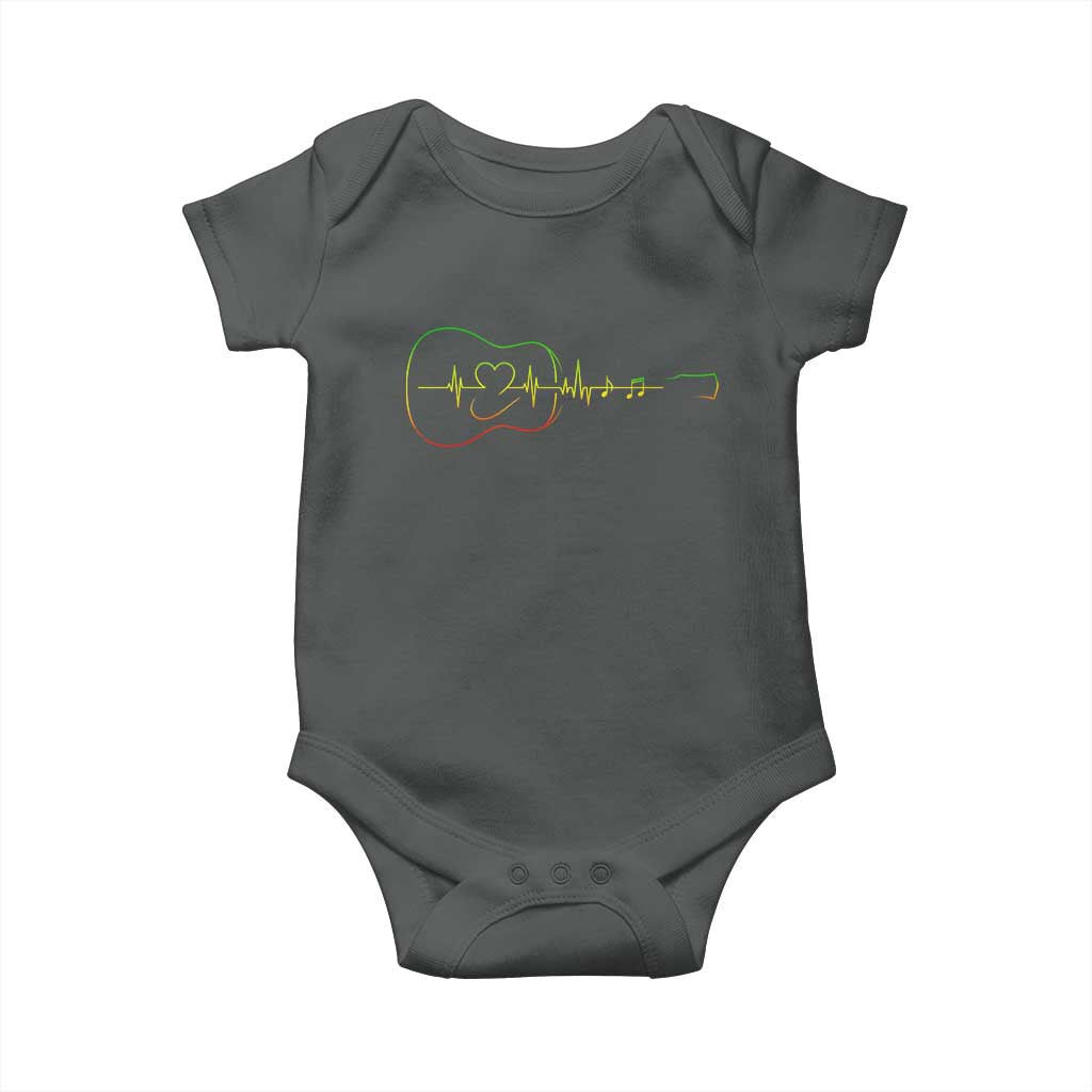 Guitar Rastafari Heartbeat Baby Onesie Jamaica ECG Pulse Rasta Reggae Music Vibes TS10 Dark Heather Print Your Wear