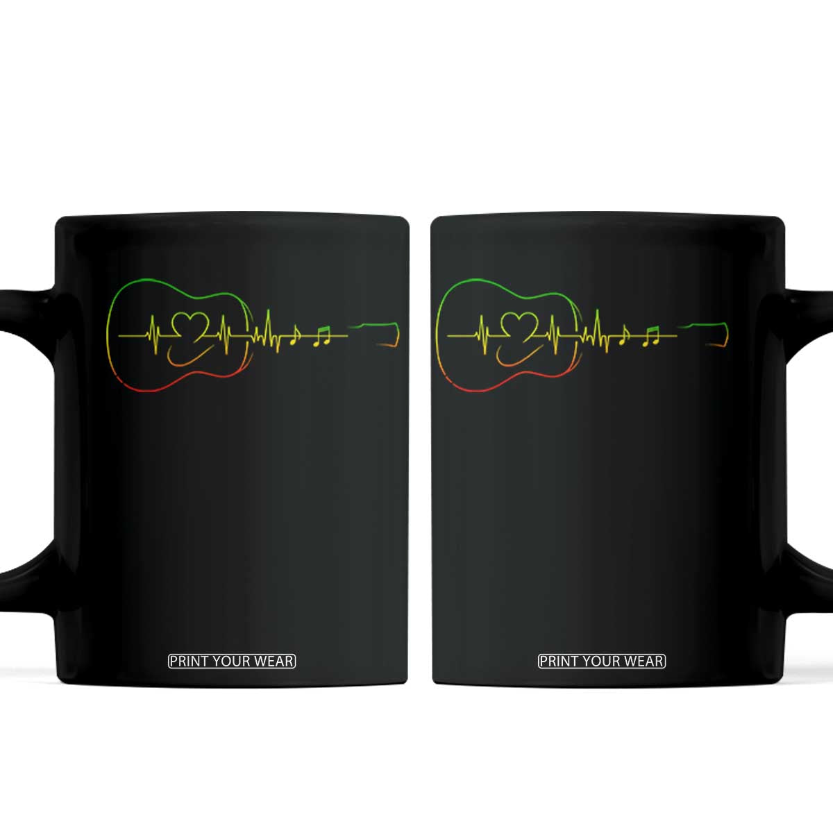 Guitar Rastafari Heartbeat Coffee Mug Jamaica ECG Pulse Rasta Reggae Music Vibes TS10 Black Print Your Wear