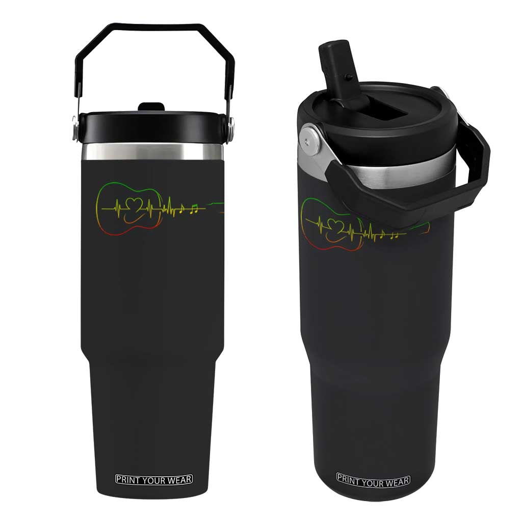 Guitar Rastafari Heartbeat Flip Straw Tumbler Jamaica ECG Pulse Rasta Reggae Music Vibes TS10 One Size: 30 oz Black Print Your Wear
