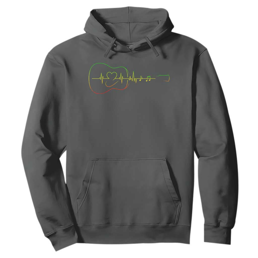 Guitar Rastafari Heartbeat Hoodie Jamaica ECG Pulse Rasta Reggae Music Vibes TS10 Dark Heather Print Your Wear