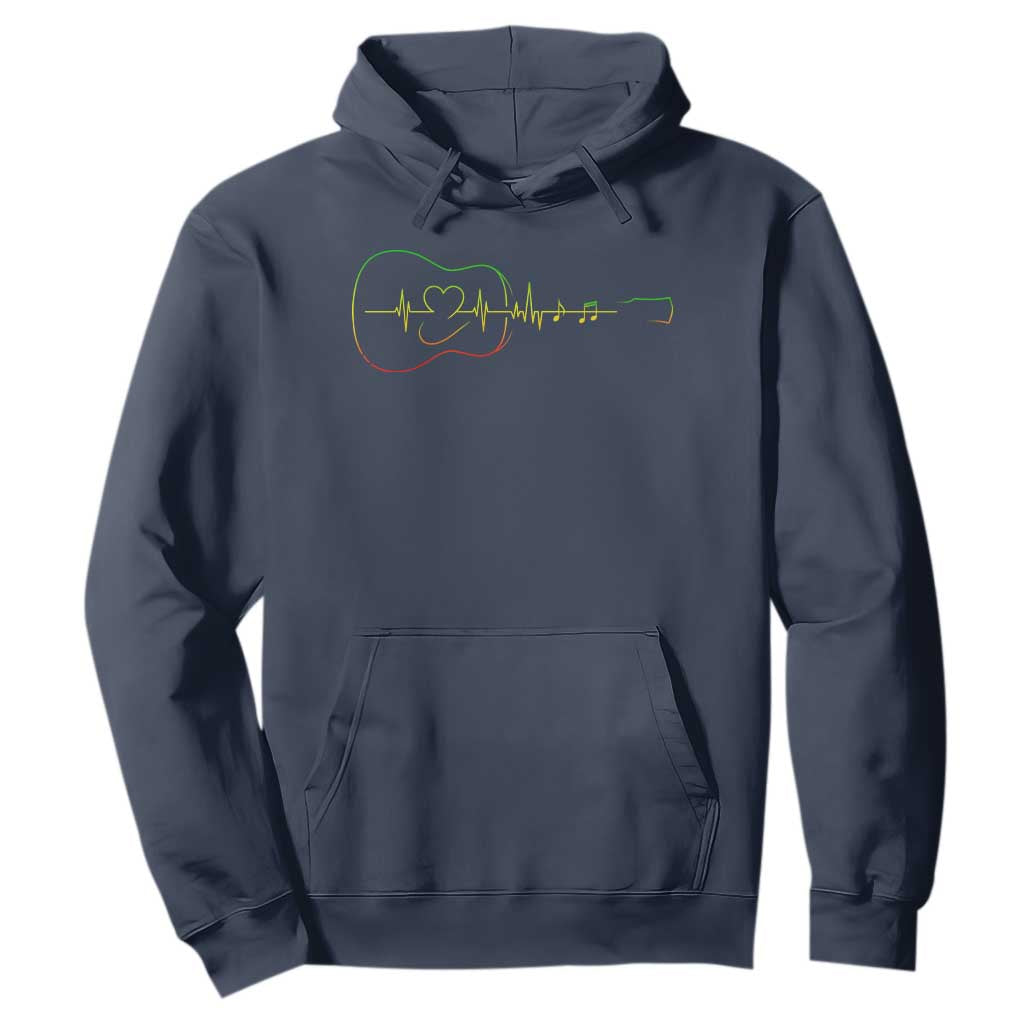 Guitar Rastafari Heartbeat Hoodie Jamaica ECG Pulse Rasta Reggae Music Vibes TS10 Navy Print Your Wear