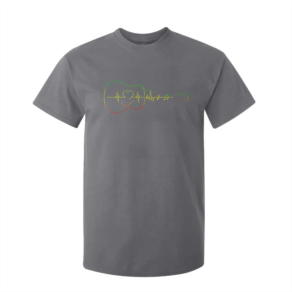 Guitar Rastafari Heartbeat T Shirt For Kid Jamaica ECG Pulse Rasta Reggae Music Vibes TS10 Charcoal Print Your Wear