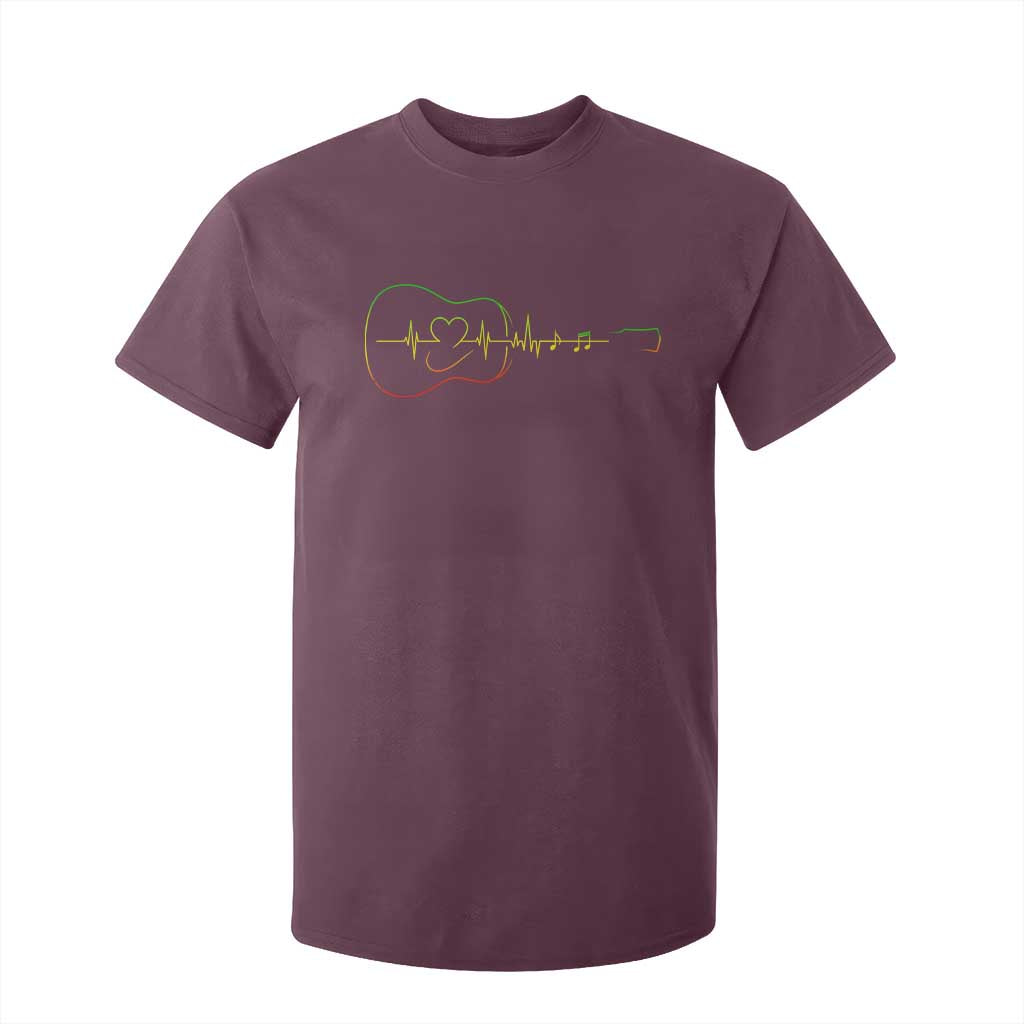 Guitar Rastafari Heartbeat T Shirt For Kid Jamaica ECG Pulse Rasta Reggae Music Vibes TS10 Maroon Print Your Wear