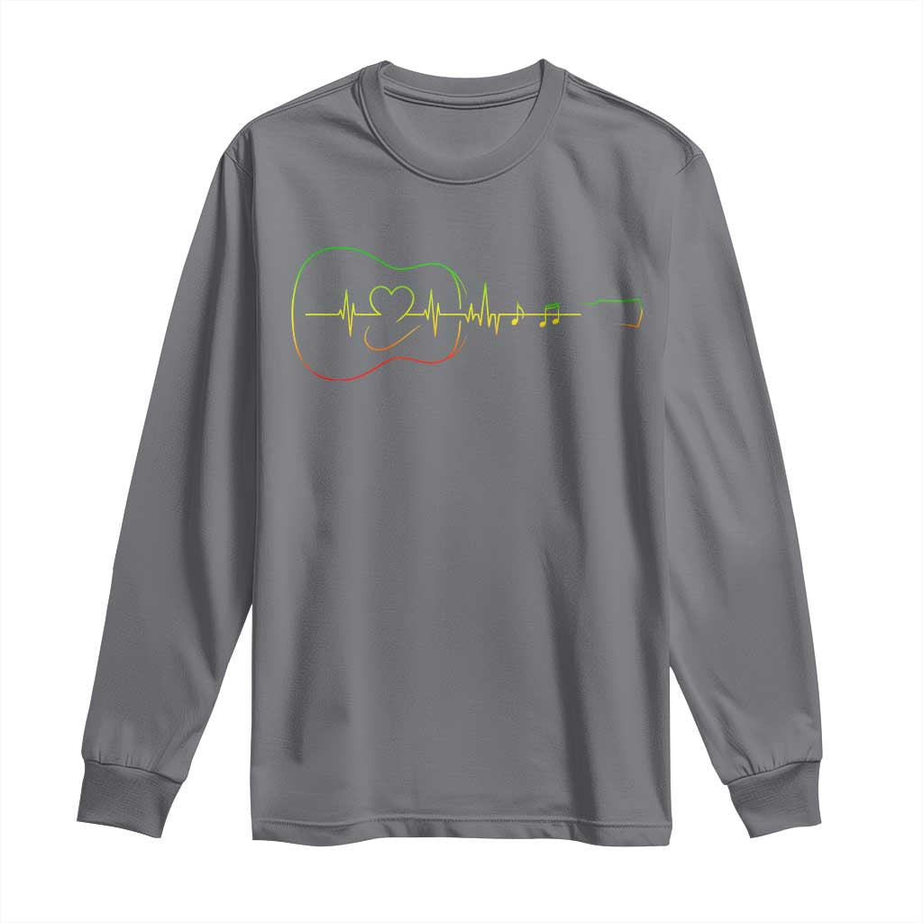 Guitar Rastafari Heartbeat Long Sleeve Shirt Jamaica ECG Pulse Rasta Reggae Music Vibes TS10 Charcoal Print Your Wear