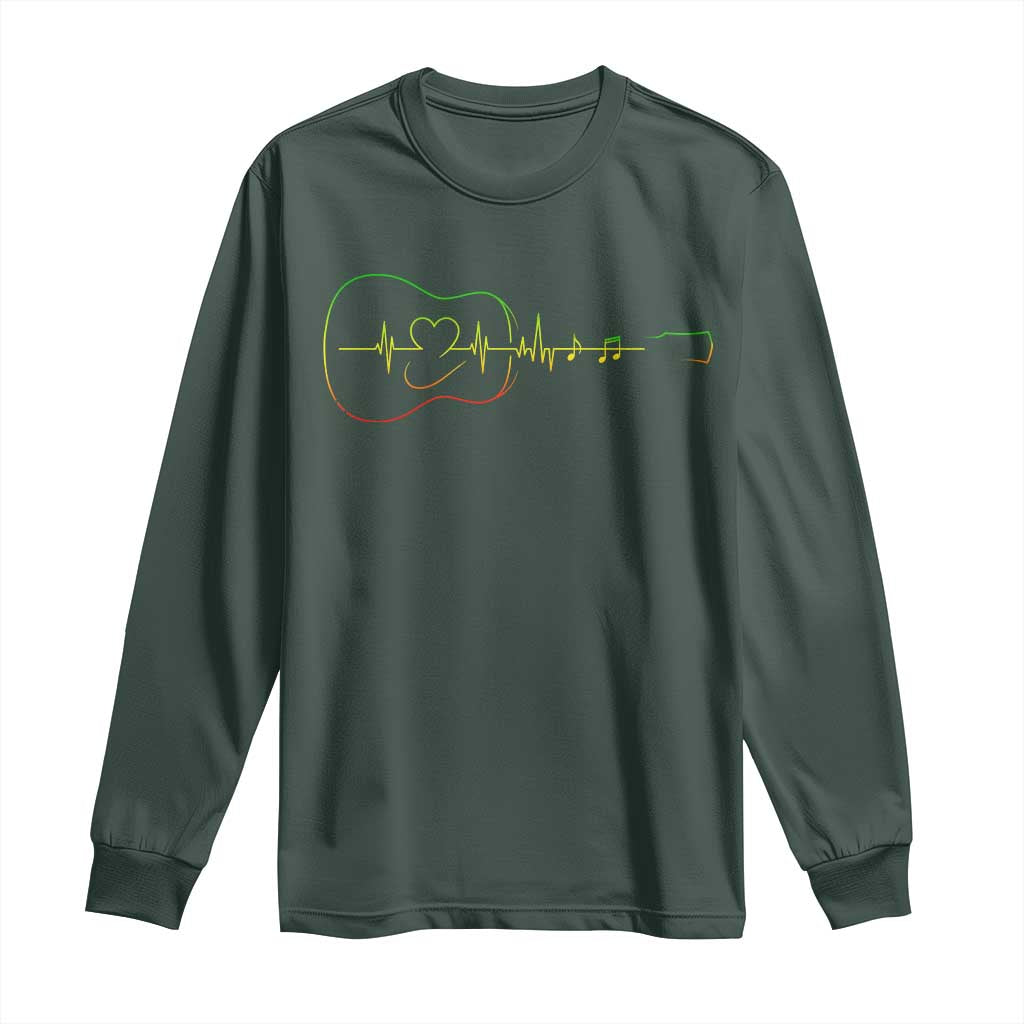 Guitar Rastafari Heartbeat Long Sleeve Shirt Jamaica ECG Pulse Rasta Reggae Music Vibes TS10 Dark Forest Green Print Your Wear