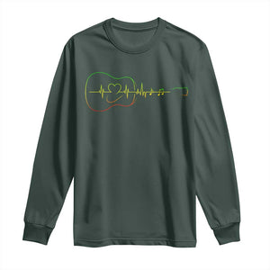 Guitar Rastafari Heartbeat Long Sleeve Shirt Jamaica ECG Pulse Rasta Reggae Music Vibes TS10 Dark Forest Green Print Your Wear