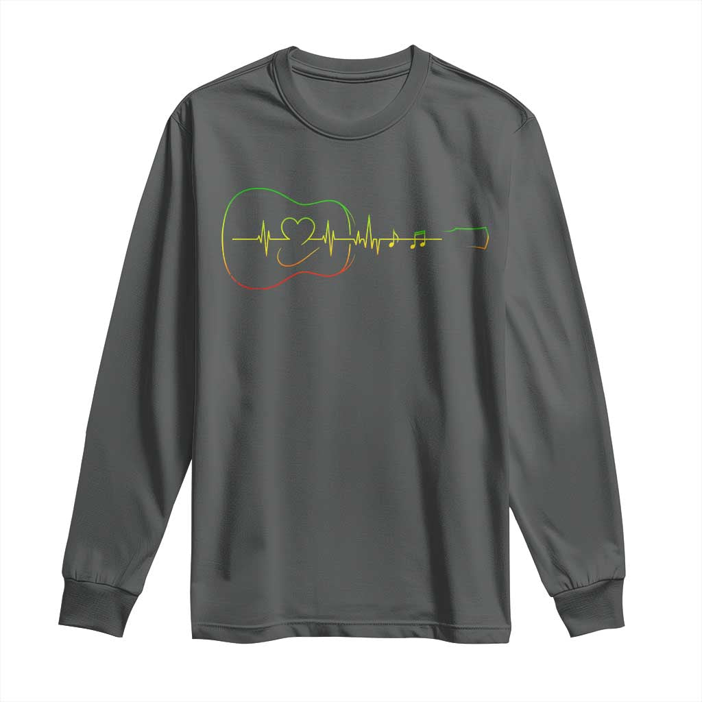 Guitar Rastafari Heartbeat Long Sleeve Shirt Jamaica ECG Pulse Rasta Reggae Music Vibes TS10 Dark Heather Print Your Wear