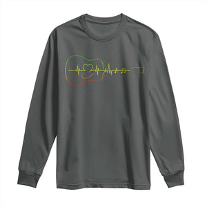 Guitar Rastafari Heartbeat Long Sleeve Shirt Jamaica ECG Pulse Rasta Reggae Music Vibes TS10 Dark Heather Print Your Wear