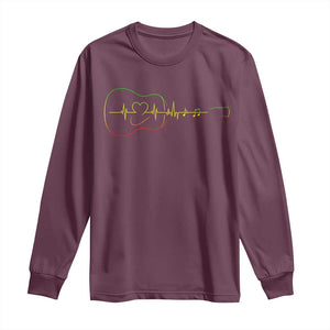 Guitar Rastafari Heartbeat Long Sleeve Shirt Jamaica ECG Pulse Rasta Reggae Music Vibes TS10 Maroon Print Your Wear